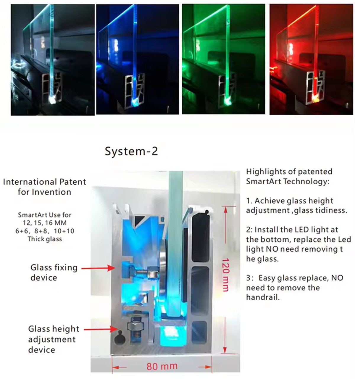 Northtech custom size and glass configuration LED glass railing for ...