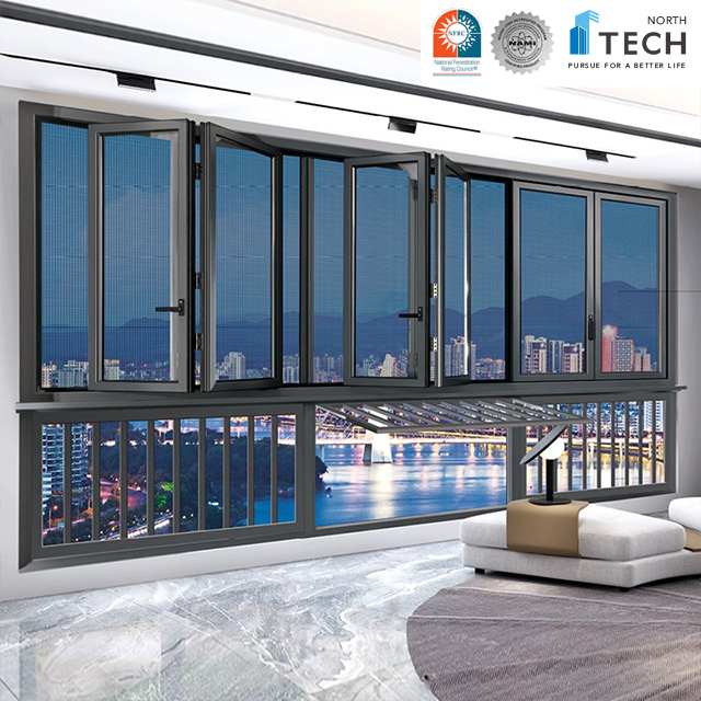 Ενεργειακά αποδοτικό διπλό αναδιπλούμενο γυαλί αναδιπλούμενο παράθυρο αλουμινίου για σύγχρονους χώρους