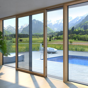 Moderne sterk termiese gebreekte aluminium beklede hout smal raam skuifdeure